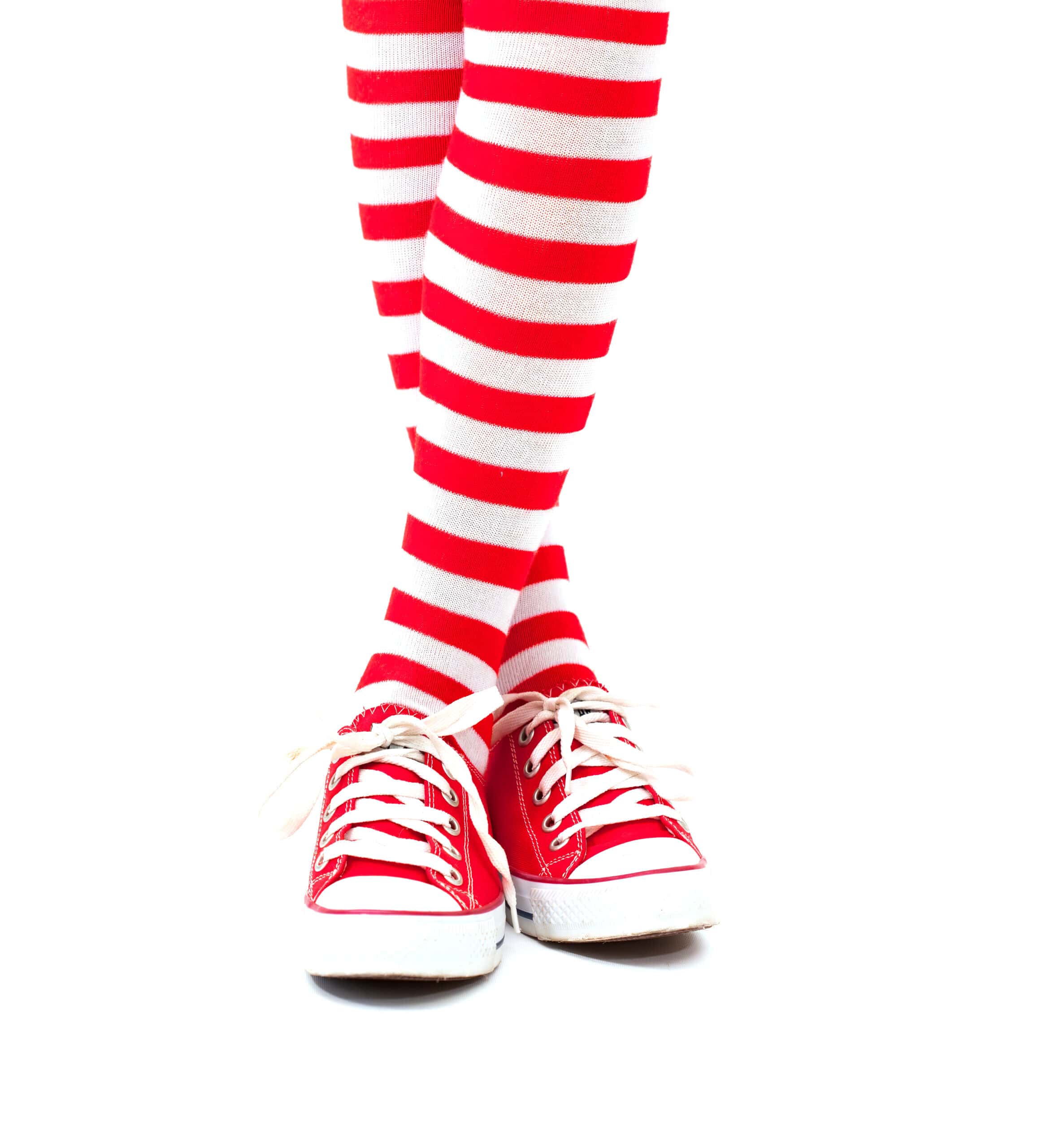 Red and white striped socked legs